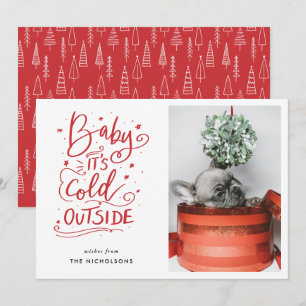 Baby dess Kall utanför Red Script Photo Inbjudningar