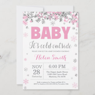 Baby dess Kall utanför Rosa Silver Girl Baby Showe Inbjudningar