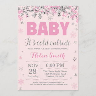 Baby dess Kall utanför Rosa Silver Girl Baby Showe Inbjudningar