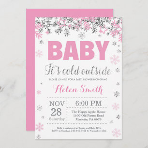 Baby dess Kall utanför Rosa Silver Girl Baby Showe Inbjudningar