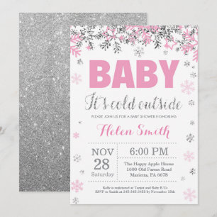 Baby dess Kall utanför Rosa Silver Girl Baby Showe Inbjudningar