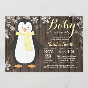 Baby dess Kall utanför Rustic Penguin Babyskor Inbjudningar