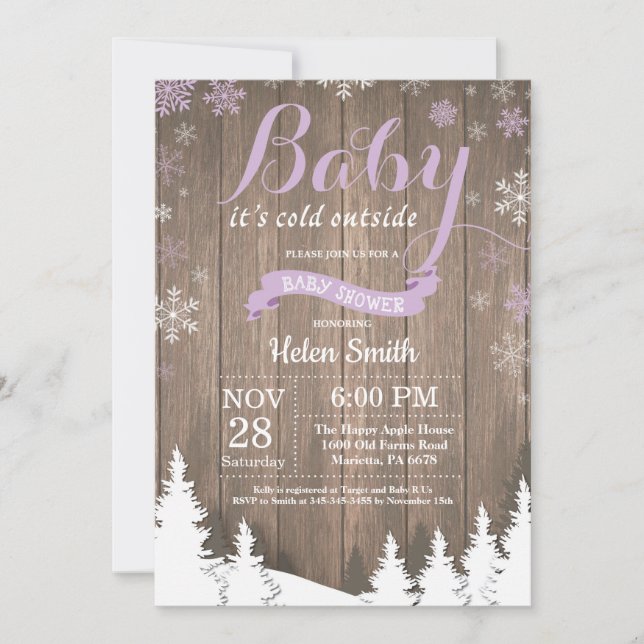 Baby dess Kall utanför Rustic Winter Baby Shower Inbjudningar (Framsida)