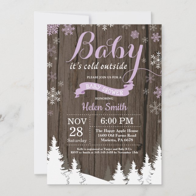 Baby dess Kall utanför Rustic Winter Baby Shower Inbjudningar (Framsida)