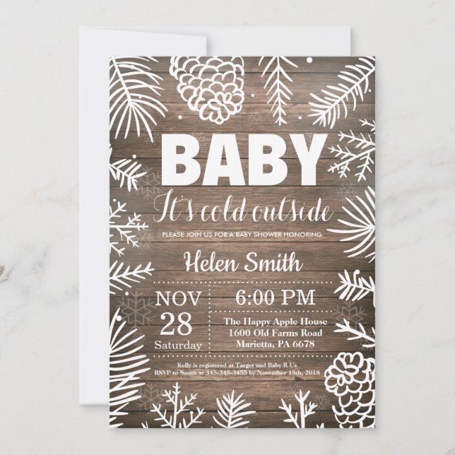 Baby dess Kall utanför Rustic Winter Baby Shower Inbjudningar (Framsida)