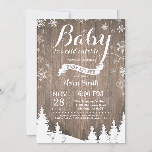 Baby dess Kall utanför Rustic Winter Baby Shower Inbjudningar (Framsida)