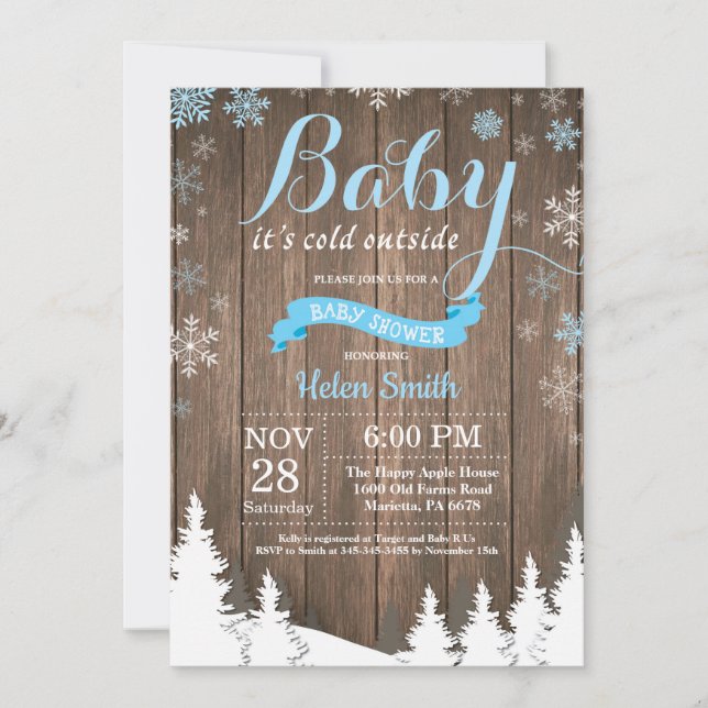 Baby dess Kall utanför Rustic Winter Baby Shower Inbjudningar (Framsida)