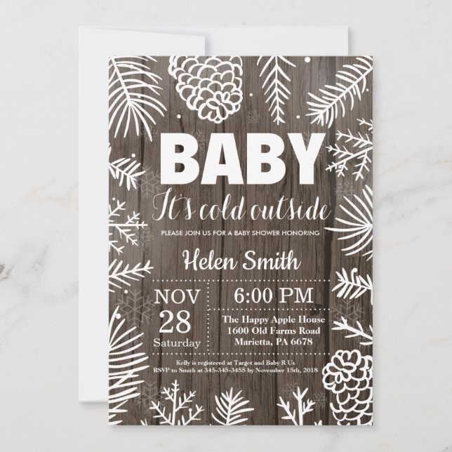 Baby dess Kall utanför Rustic Winter Baby Shower Inbjudningar (Framsida)
