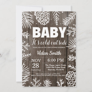 Baby dess Kall utanför Rustic Winter Baby Shower Inbjudningar