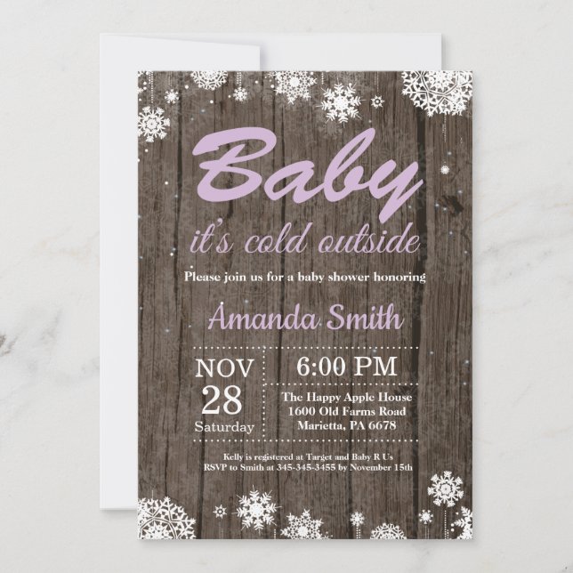 Baby dess Kall utanför Rustic Winter Baby Shower Inbjudningar (Framsida)
