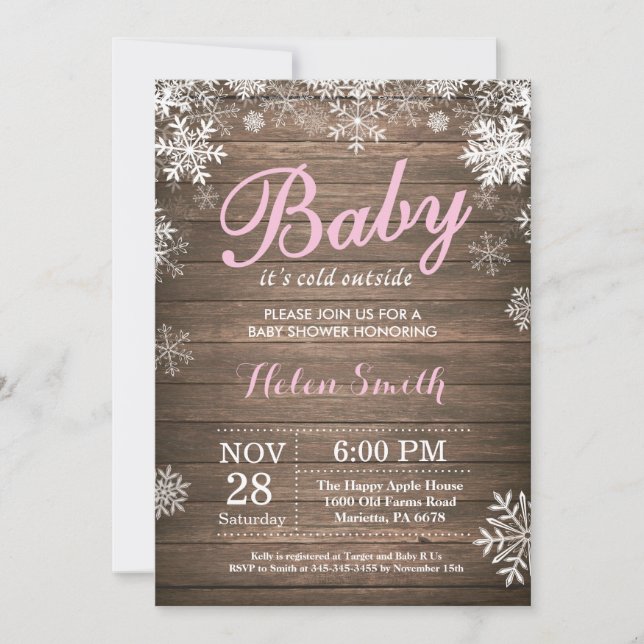 Baby dess Kall utanför Rustic Winter Baby Shower Inbjudningar (Framsida)