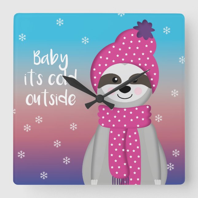Baby dess kall utanför Sloth Fyrkantig Klocka (Framsida)