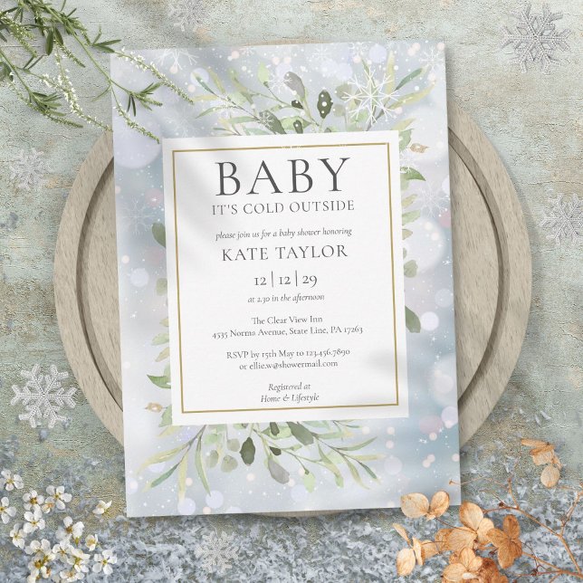 Baby dess Kall utanför Snö Vinter-babyskor Inbjudningar (Baby Its Cold Outside Winter Snow Baby Shower Invitation)