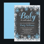 Baby dess Kall utanför Snö Winter Boy Baby Shower Inbjudningar<br><div class="desc">Trendig pojk vintern tog emot barnduschinbjudningar. Den här snyggten har ett blått och vitt snowflake gräns och ett skript-teckensnitt på en krita.</div>