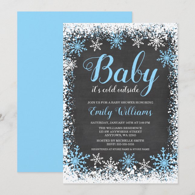 Baby dess Kall utanför Snö Winter Boy Baby Shower Inbjudningar (Fram/baksida)