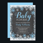 Baby dess Kall utanför Snö Winter Boy Baby Shower Inbjudningar<br><div class="desc">Trendig pojk vintern tog emot barnduschinbjudningar. Den här snyggten har ett blått och vitt snowflake gräns och ett skript-teckensnitt på en krita.</div>