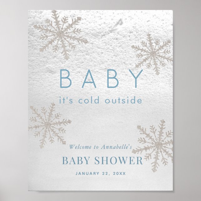 Baby dess Kall utanför snöflingan Blue Baby Shower Poster (Framsidan)