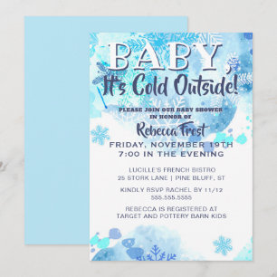 Baby dess Kall utanför Snöflingor Blue Shower Inbjudningar