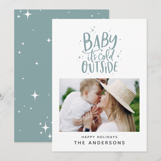 Baby dess kall utanför typografin julfoto spara datumet (Fram/baksida)
