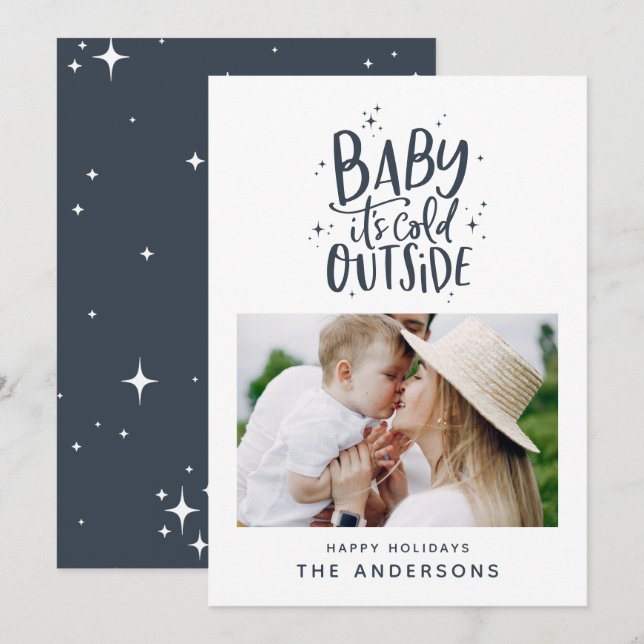 Baby dess kall utanför typografin julfoto spara datumet (Fram/baksida)