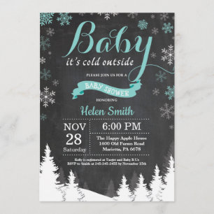Baby dess Kall utanför Vinter Aqua Baby Shower Inbjudningar