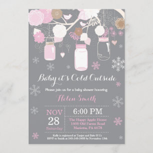 Baby dess Kall utanför vintermånen för Burk babysk Inbjudningar