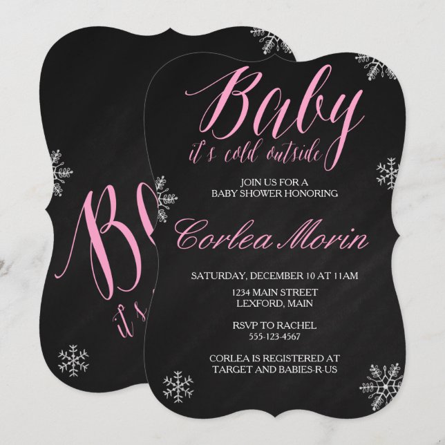 Baby dess Kall utanför vintertemat Shower Inbjudan (Fram/baksida)