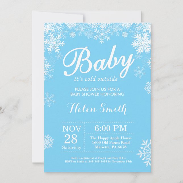 Baby dess Kall utanför Winter Blue Boy Shower Inbjudningar (Framsida)