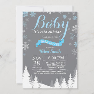 Baby dess Kall utanför Winter Blue Boy Shower Inbjudningar