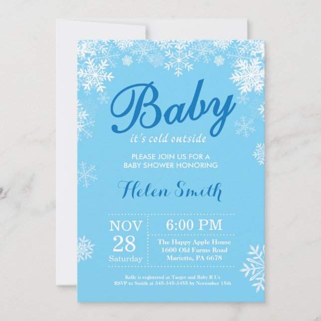 Baby dess Kall utanför Winter Blue Boy Shower Inbjudningar (Framsida)