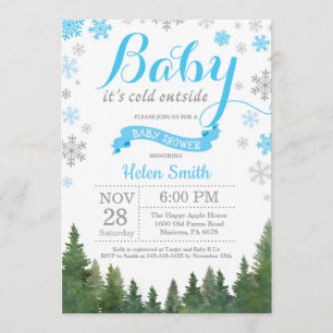 Baby dess Kall utanför Winter Blue Boy Shower Inbjudningar