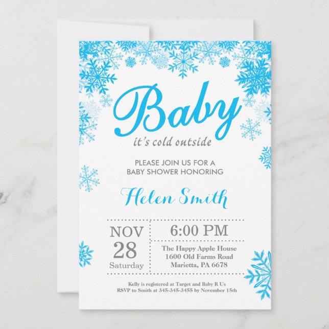 Baby dess Kall utanför Winter Blue Boy Shower Inbjudningar (Framsida)