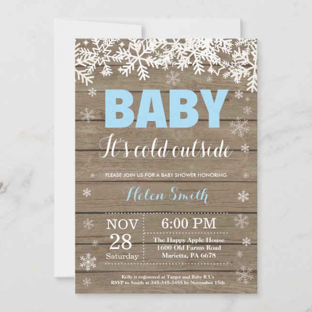 Baby dess Kall utanför Winter Boy Shower Inbjudningar (Framsida)