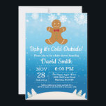 Baby dess Kall utanför Winter Boy Shower Inbjudningar<br><div class="desc">Baby dess Kall utanför Vinter-Pepparkaksgubbens babyskor. Boy Baby Shower. Vit och blå snöflingor. Winter Helgdag Baby Shower Inbjudan. Blåbakgrund. Om du vill göra ytterligare anpassningar klickar du på knappen "Anpassa" och användor verktyg som är utformat för att ändra mallen.</div>