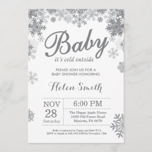 Baby dess Kall utanför Winter Grått Baby Shower Inbjudningar