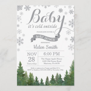 Baby dess Kall utanför Winter Grått Baby Shower Inbjudningar