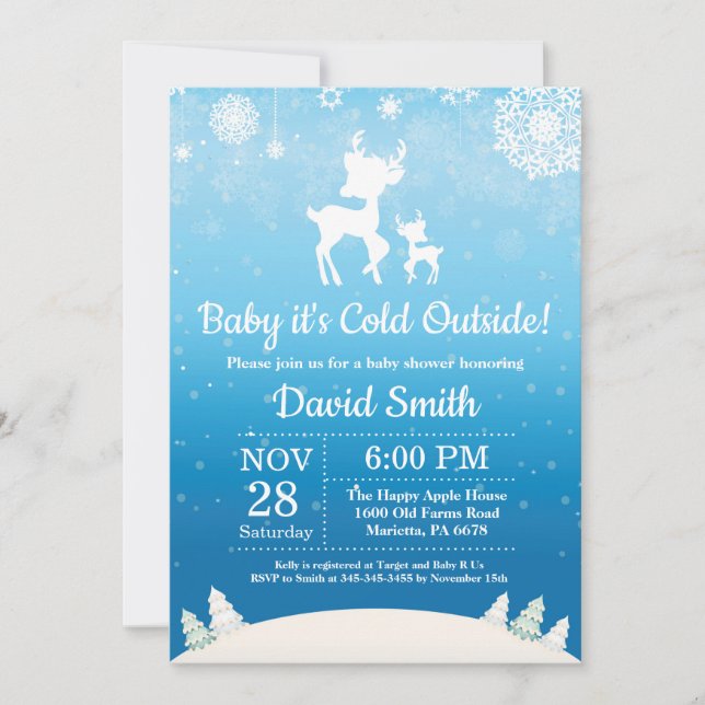 Baby dess Kall utanför Winter Hjort Boy Shower Inbjudningar (Framsida)