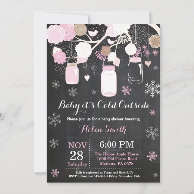 Baby dess Kall utanför Winter Mason Burk Baby Show Inbjudningar (Framsida)