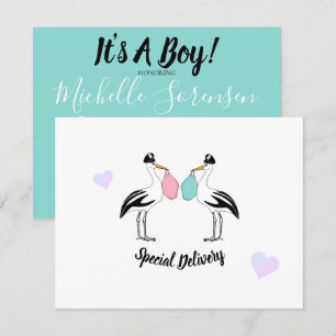 BABY dess skugga av en Boy Stork Delivery Sprinkle Inbjudningar