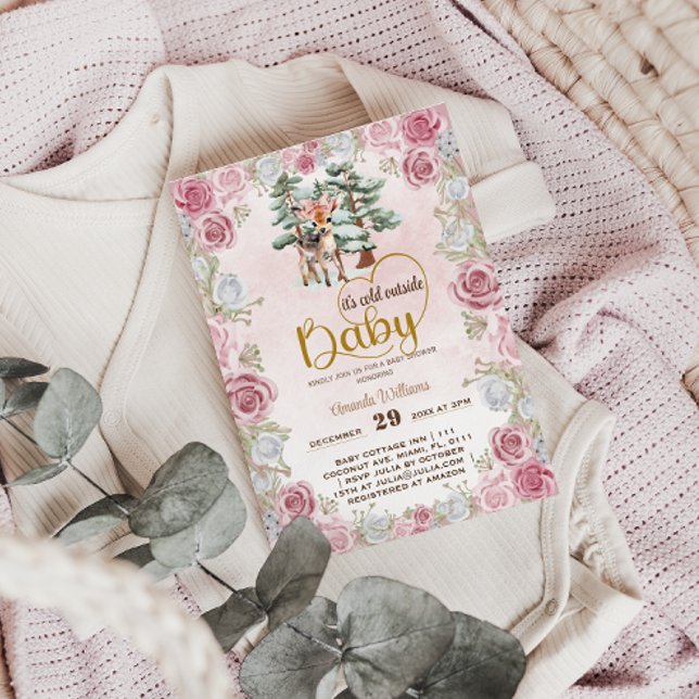 Baby Det är kall Blommigt Hjort Flicka Shower Inbjudningar (Skapare uppladdad)