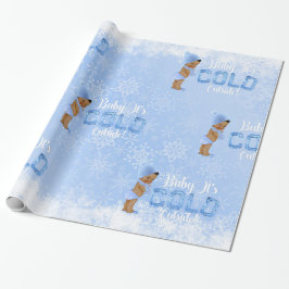 Baby Det är Kall Snowflake Blue Ethnic Boy Shower Presentpapper