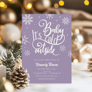 Baby det är Kall ut Lila Snowflake Baby Shower Inbjudningar