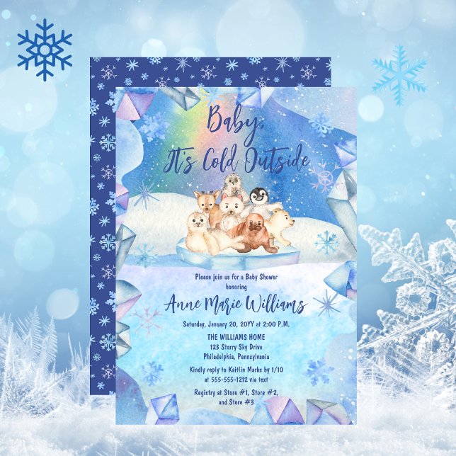 Baby Det är Kall utanför arktiska djur, babyskor Inbjudningar ("Baby, It's Cold Outside" Arctic Animals Boy Baby Shower Invitation)