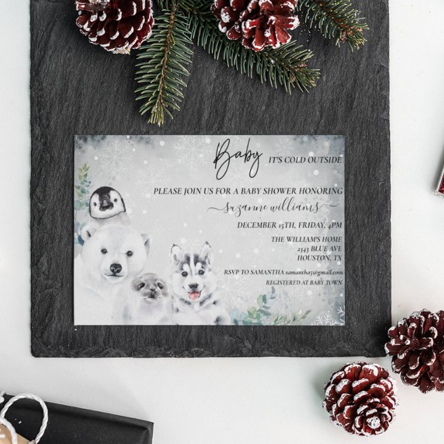 Baby Det är Kall utanför arktiska djurskötare Vint Inbjudningar (Skapare uppladdad)