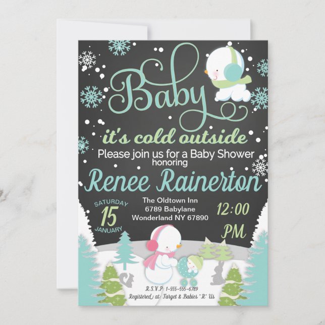 Baby Det är Kall utanför babyskabinens kalkylpanel Inbjudningar (Framsida)