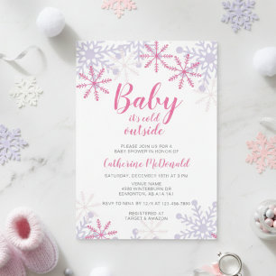 Baby Det är Kall utanför babyskaren Snöflingor Inbjudningar