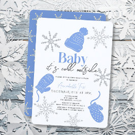 Baby Det är Kall utanför Blue Beanie Boy Shower Inbjudningar