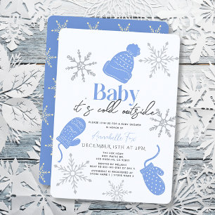 Baby Det är Kall utanför Blue Beanie Boy Shower Inbjudningar