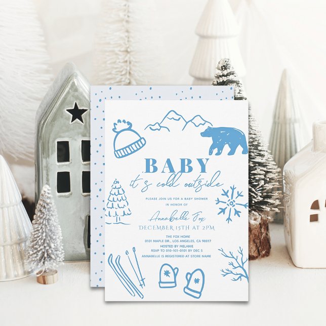 Baby Det är Kall utanför Blue Ski Baby Shower Inbjudningar (Skapare uppladdad)
