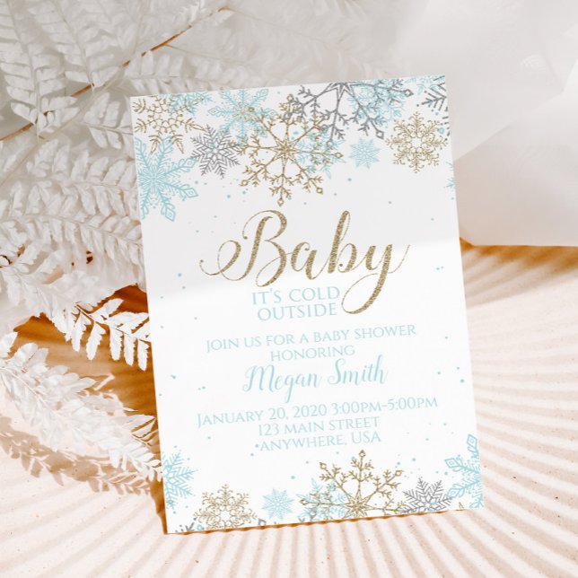 Baby Det är Kall utanför Blue Snowflake Baby Showe Inbjudningar (Skapare uppladdad)